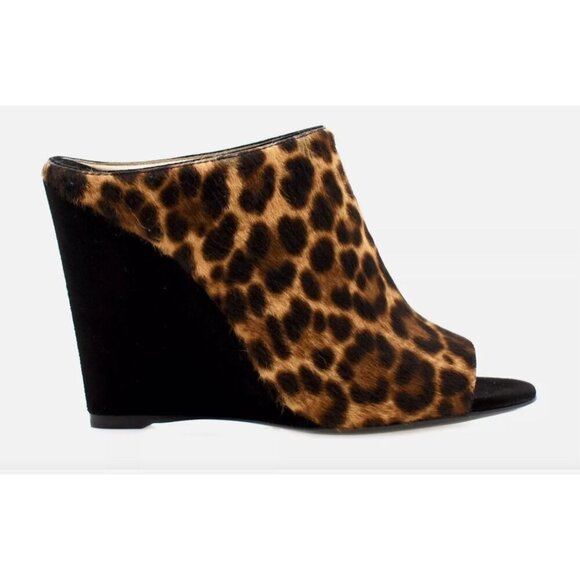 PRADA St Leopardo Miele Moro Leopard Calf Hair Wedge Slides - Picture 1 of 16